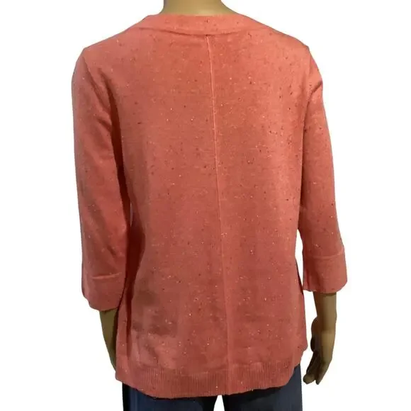 J.Jill 3/4-Sleeve Speckled Knit Top size MP coral - Picture 2 of 4